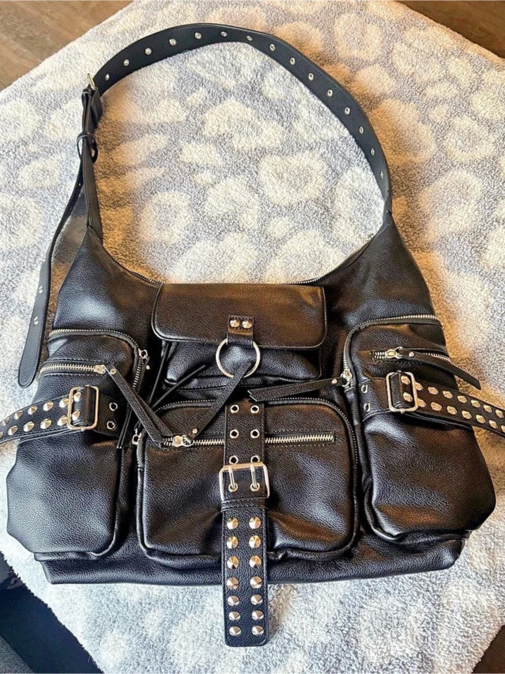 Wicked Misfit Black moto Studded Shoulder Bag
